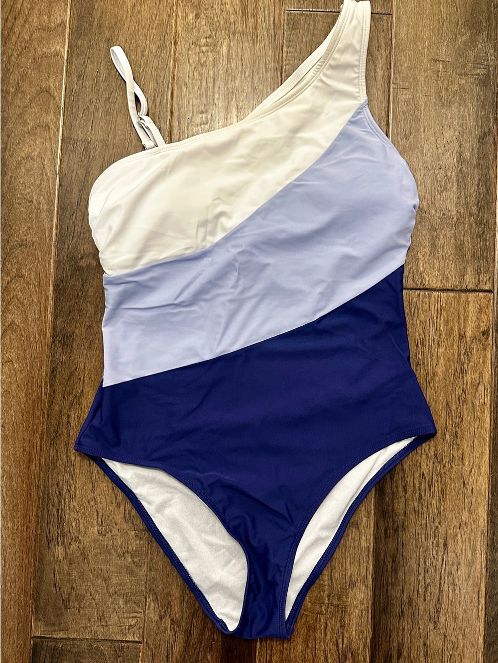 Cupshe One-Shoulder Colorblock One-Piece in White, Light Blue & Navy